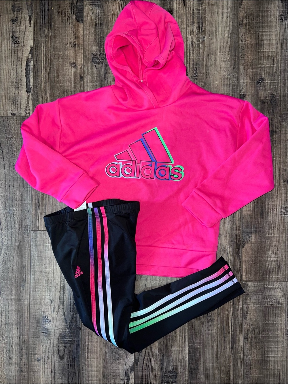 adidas Kids' Bright Pink Hooded Sweatshirt - Logo Pullover and Gradient Pants